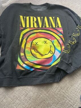 NIRVANA Black Sweatshirt with Neon Tie-Dye Smiley Graphic